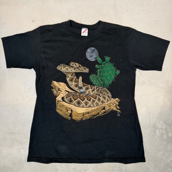 Jerzees Other - Vintage 1989 Jerzees Rattlesnake Desert Graphic T-Shirt Black Medium 80s USA